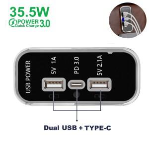 35.5W PD3.0 차량용 충전기 소켓 오토바이 트럭 ATV RV 듀얼 USB 3.1A Type-C 고속 분배기 콘센트 어댑터