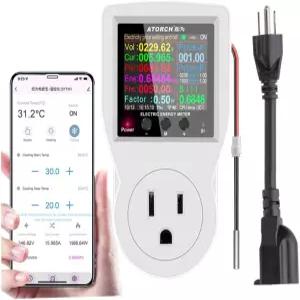 AC WiFi 와트 미터 플러그인 미국 소켓 전력 전기 요금 통계 온도 제어 백라이트 대형 컬러 디스플레이