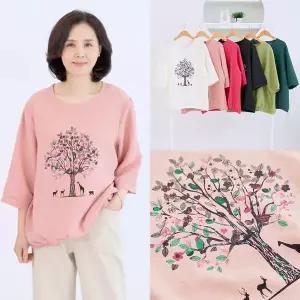 [마미소]엄마옷 나무 티셔츠 7부 간절기 라운드 데일리 할머니 빅사이즈 40 70 마담 중년.._P418609343