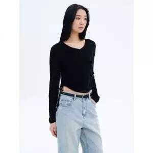 에잇세컨즈 사이드 셔링 스트랩 브이넥 풀오버 블랙