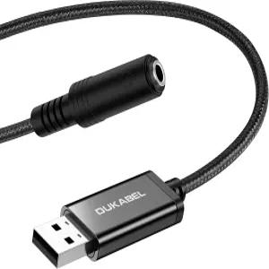 듀카벨 USB 헤드폰 어댑터 TRRS 4 폴 잭이 장착된 외장 사운드 카드 PC PS4 마이크 지원 및 3.5mm 오디오