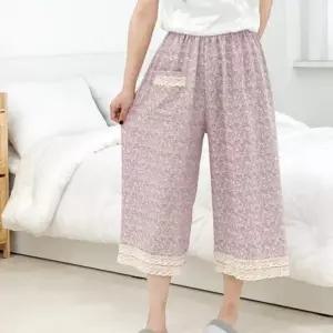 와이드 8부 바지 쿨링팬츠 시원한 잠옷 여름 의류바지 여성 꽃무늬 인견