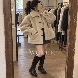 [포근한무드 ] 베이지 뽀글이 카라 루즈핏 버튼 자켓