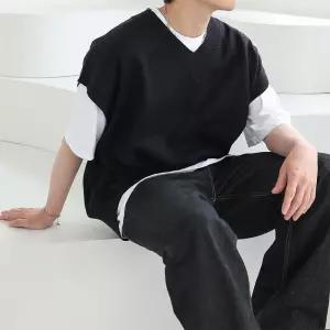 [리빌모아]남녀공용 커플티 니트 가디건 자켓 코트 청바지 면바지 브이넥 니트티 조끼 DS-VEA-Q052-검정-R