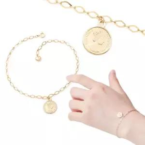 14K GOLD 엘리자베스 코인 체인 금 팔찌 발찌 아내선물 여자팔찌선물