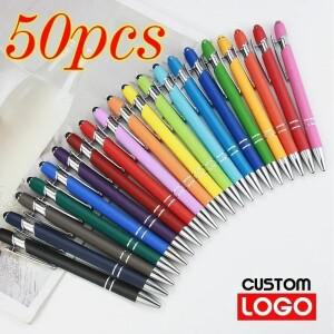 50pcs 가벼운 금속 볼펜 터치 스크린 사무실 학교 광고 맞춤 로고 텍스트 조각 레이저