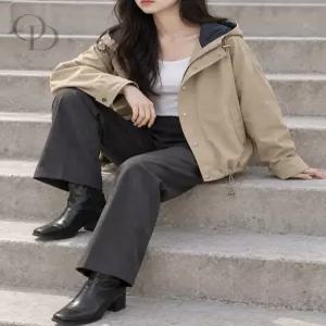 스트링 후드 스냅버튼 포켓 숏 야상자켓 데일리 아우터