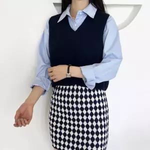 보따리D 치마 니트 스커트 H라인 숏기장 여성 다이아몬드패턴
