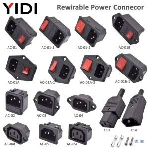 IEC 320 C13 C14 AC 입구 전원 플러그 소켓 250V 10A 퓨즈 빨간색 램프 로커 스위치 Rewirable 3 핀 전기 남성 여성 커넥터