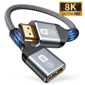 HDMI 2.1 수-암 케이블, 익스텐션 편조 코드, Roku TV PS5 HDTV용 연장 어댑터, 8K @ 60Hz, 4K 240Hz