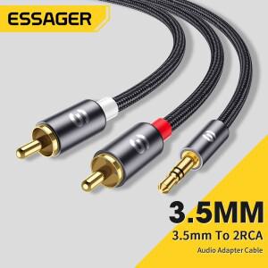 Essager RCA 오디오 케이블 스테레오 3.5mm ~ 남성-여성 AUX 잭 Y 분배기 증폭기 홈 시어터 와이어