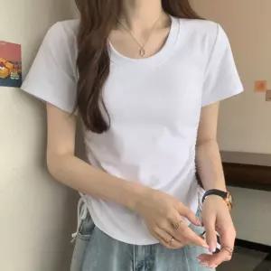 옆셔링 예쁜 라운드넥 반팔 캐주얼 여자 패션 티셔츠