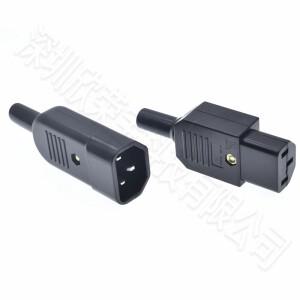 16A 250V IEC 직선 케이블 플러그 커넥터 C13 C14 암 수 재배선 가능 전원 3 핀 AC 소켓 산업용 BK