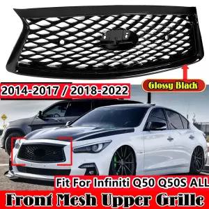 자동차 그릴망 튜닝 인피니티 Q50 Q50S 2014- -용 유광 블랙 프론트 그릴 레이싱 어퍼 범퍼 후드 메쉬 그리