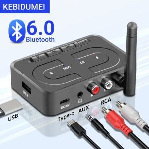 블루투스 6.0 오디오 리시버 USB U-디스크 음악 무선 어댑터 LED 마이크 안테나 포함 3.5mm AUX RCA HIFI