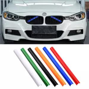 자동차 그릴망 튜닝 2Pcs 그릴 바 V 브레이스 스타일 전면 스트립 커버 프레임 스티커 BMW 호환 F30 F10 F2