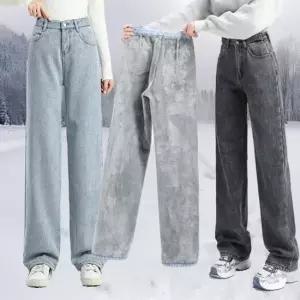 여자 겨울 기모 와이드 블랙진 연청 데님 통 청바지 팬츠 기모데님팬츠