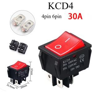 1PCS,30/35A 250V AC 고전류, ON/OFF KCD4 용접 기계용 구리 로커 전원 스위치 4/6Pin 버튼