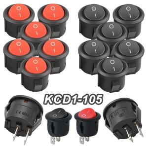 5/20/100Pcs KCD1-105 라운드 버튼 스위치 스냅인 ON-Off 2 핀 보트 모양 로커 AC 250V/6A 125V/10A