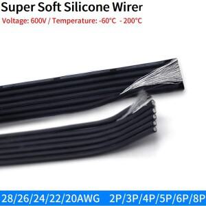 3M/10M 슈퍼 소프트 실리콘 와이어 2P 3P 4P 5P 6P 8P 멀티 코어 병렬 30 28 26 22 20 AWG 고온 방지 구리