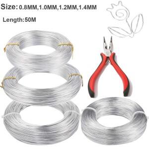 0.8mm-1.4mm 실버 알루미늄 와이어 50M(164 피트) 공예  조각  전기 부품  액세서리 제작 + 1 펜치용 구부