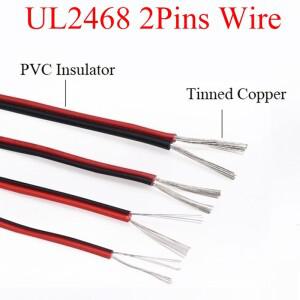 절연 더블 코어 LED 램프 구리 라인 모니터 연장 전원 케이블  UL2468 블랙 레드  2 핀 PVC 와이어  30AWG
