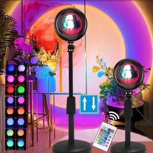 일몰 프로젝터 램프 무지개 분위기 밤 빛 침실 룸 장식 배경 벽 테이블