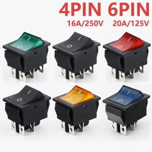 KD4 로커 스위치 ON OFF, LED 16A, 250V, T85 20A, 소형 6 핀, 4 핀 조명, 2 토글