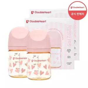 더블하트 모유실감3 스윗러브 160ml 트윈팩 1+1 젖병4개 노꼭지)