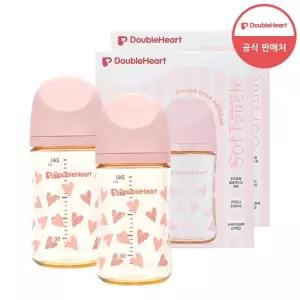 더블하트 모유실감3 스윗러브 240ml 트윈팩 1+1 젖병4개 노꼭지)