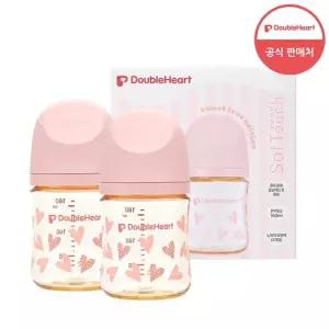 더블하트 모유실감3 스윗러브 160ml 트윈팩 젖병2개 노꼭지)