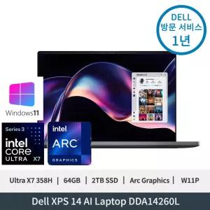델 XPS 14 AI 노트북 DDA14260L UltraX7 Arc그래픽 64GB 2TB 2.8K OLED 터치 W11P