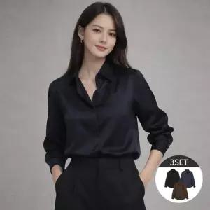 [엘루아] 스탠 카라 새틴 블라우스 3종세트
