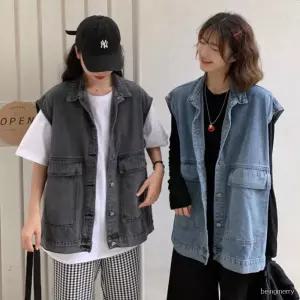 여성 루즈핏 흑청 연청 데님조끼 박시핏 청베스트 봄 가을 레이어드룩
