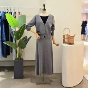 포커스 FF5I3ST30799 레이어드 가디건 스커트 세트