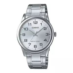 Casio #MTP-V001D-7B 남성용 표준 스테인리스 스틸 이지 리더 실버 다이얼 시계, 화이트., 쿼츠 무브먼트
