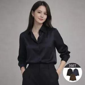 [엘루아] 스탠 카라 새틴 블라우스 3종 세트