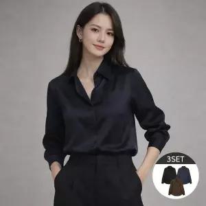 [엘루아] 스탠 카라 새틴 블라우스 3종 세트