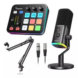 마오노 G1 NEO + PD100X 게이밍 방송용 스트리밍 블루투스 오디오 인터페이스 믹서 USB XLR 다이나믹 마이크 스탠드 블랙 패키지