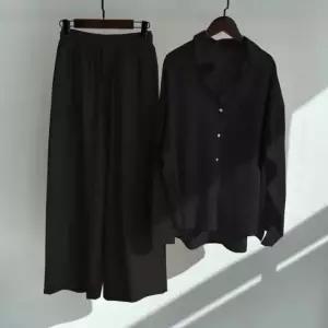 미니멀 블랙 데일리룩 투피스 오피스룩 세트 빅사이즈 셔츠 팬츠 PWFJFMK6
