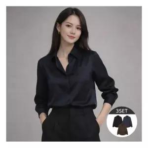 봄코디 하객룩 엘루아 최초가99,000원 3종세트 스탠 카라 새틴 블라우스