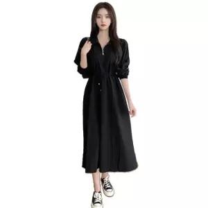 캐주얼 허리조임 앞지퍼 카라 롱원피스 내추럴패션 단아한원피스 대학생코디 데이트룩원피스 데이트코디
