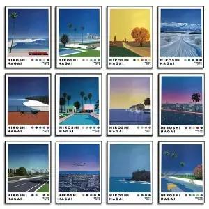 빈티지 일본 80 년대 나가이 히로시 일러스트 Vaporwave 비치 아트 포스터 캔버스 회화 벽 인쇄 그림 방 홈