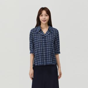 PAT 체크 코튼 프릴 블라우스_1K42508