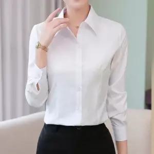 여성 흰색 셔츠 긴팔 난방 와이셔츠 면접 정장용 기본핏 흰셔츠 블라우스 유니폼