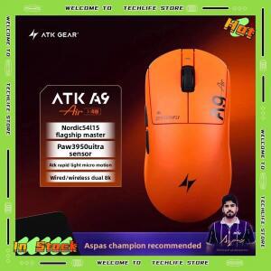새로운 ATK A9 에어 얼티밋 게이밍 마우스 무선 블루투스 경량 PAW3950 울트라 듀얼 8K e스포츠 FPS 액세서