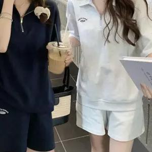 여성 여름 트레이닝복 반팔 반바지 상하 세트 오트밀 운동복 C1E99