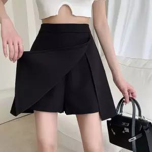 밴딩반바지 속바지 미니 치마바지 랩스커트형 숏팬츠 블랙 검은색치마 여성스커트 3685F