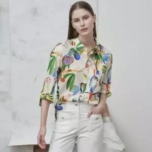 올리비아로렌 sh06 프린트 아사 블라우스  VVCNL5M4461