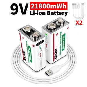 장 지속되는 9V 충전식 리튬 이온 배터리 21800mWh 고용량 기타 마이크 감지기 페달용 케이블 포함